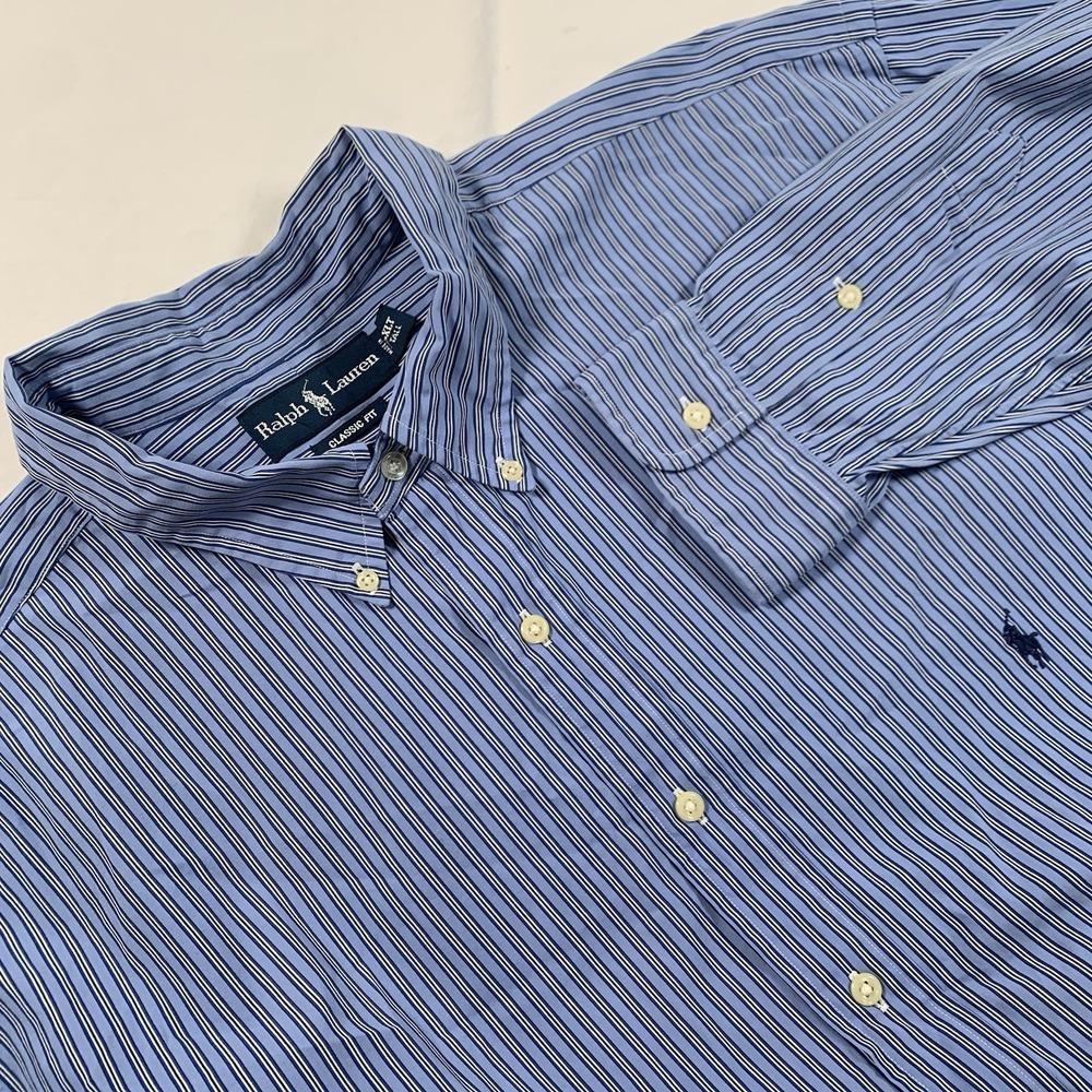 Ralph Lauren Men's Size XLT TALL Classic Fit Blue Striped Button Down Shirt